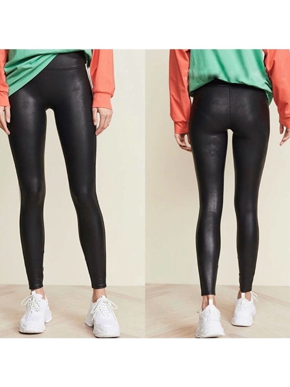 SPANX Faux Leather Leggings Shapewear High Waist Full Length Black Size Large